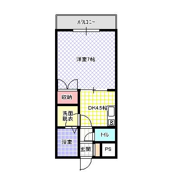 ユーベル1(1DK/2階)の間取り写真