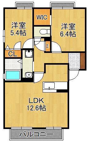 フェリーチェ学研台I(2LDK/2階)の間取り写真