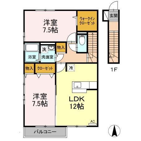 グランドソレーユTOYOTA(2LDK/2階)の間取り写真