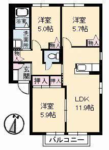 PLANET 2(3LDK/2階)の間取り写真
