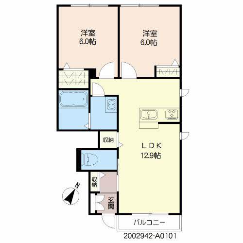 プレミアス中名(2LDK/1階)の間取り写真