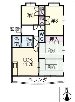 サニーコート朝宮(4LDK/4階)の間取り写真