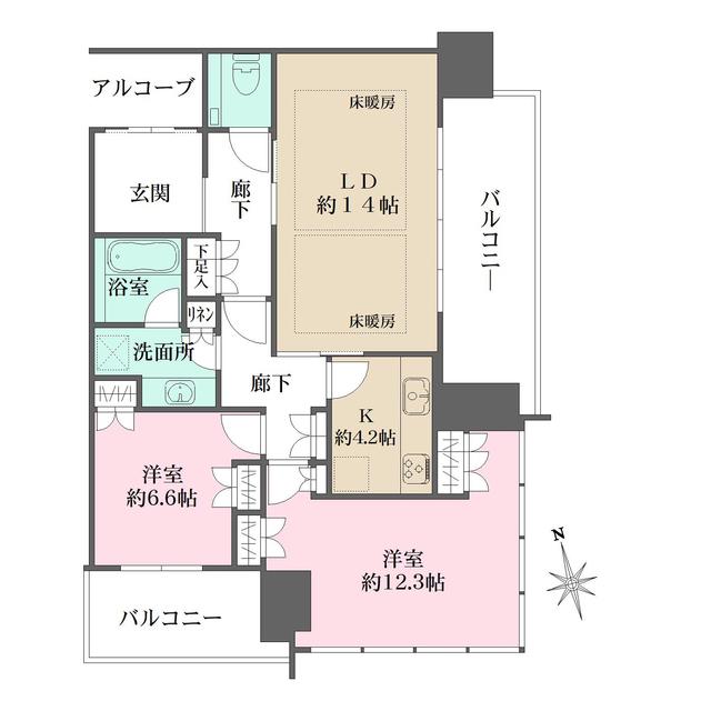 グラングリーン大阪 THE ノース RESIDENCE(2LDK/24階)の間取り写真