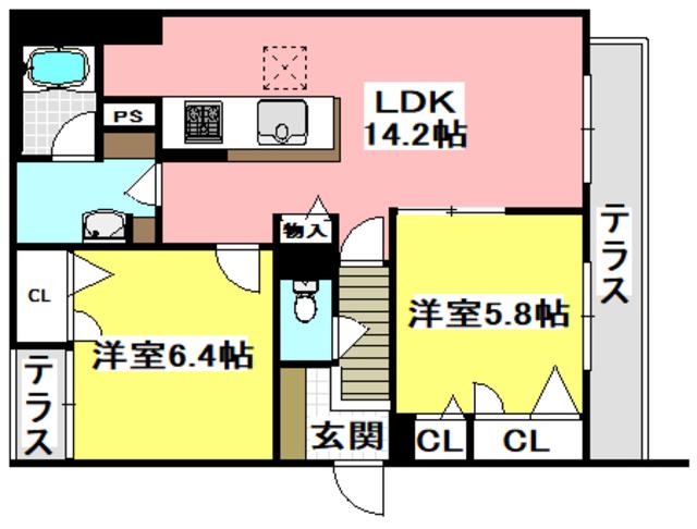 ブルーメハイム(2LDK/1階)の間取り写真