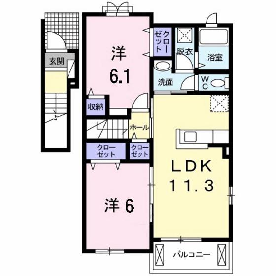 グランデ・フィオーレB(2LDK/2階)の間取り写真