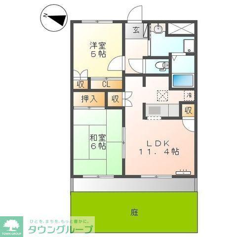 リヴィエールII(2LDK/1階)の間取り写真