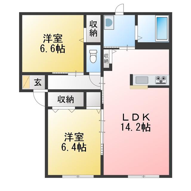 ミズキ A(2LDK/1階)の間取り写真