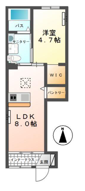ラリュールI(1LDK/1階)の間取り写真