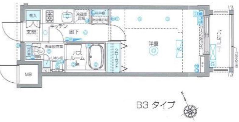 ZOOM恵比寿(1K/2階)の間取り写真