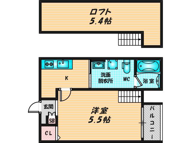 花園本町テラス(1K/2階)の間取り写真