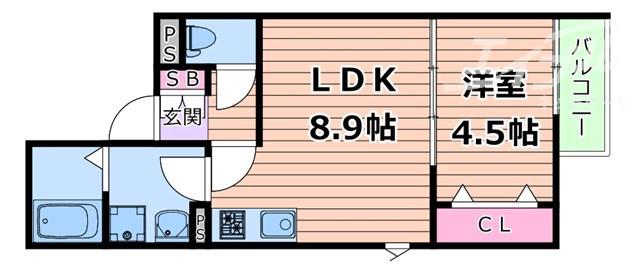 H AND P 緑地公園(1LDK/1階)の間取り写真