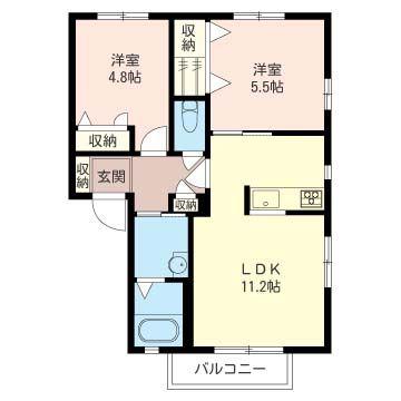 エムズヒル B(2LDK/1階)の間取り写真