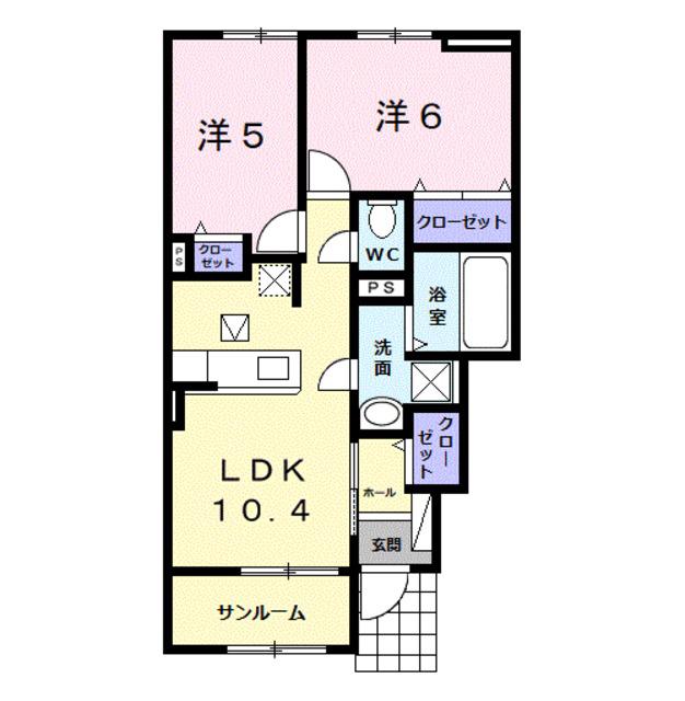 クインスーB(2LDK/1階)の間取り写真