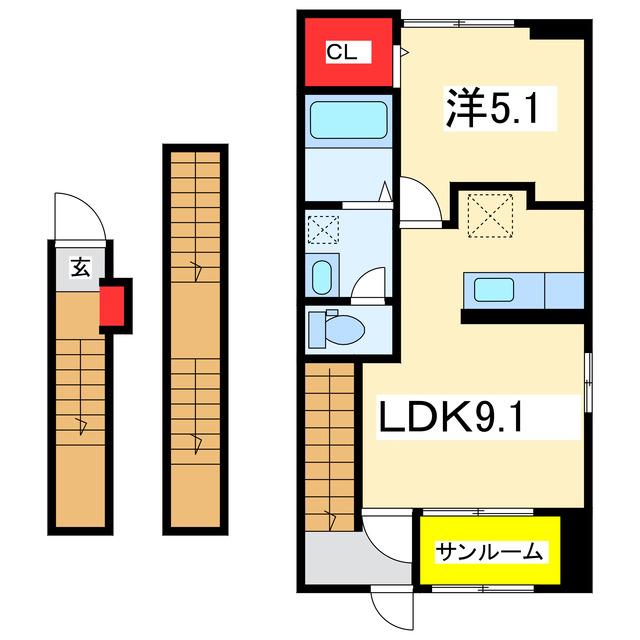 グランフォルム B(1LDK/3階)の間取り写真