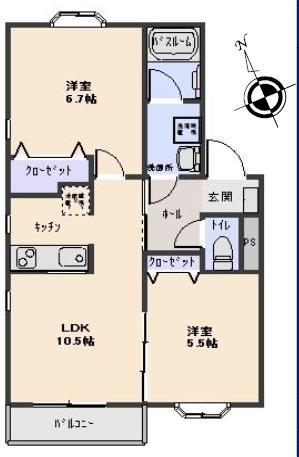 ブライト井の頭B(2LDK/2階)の間取り写真