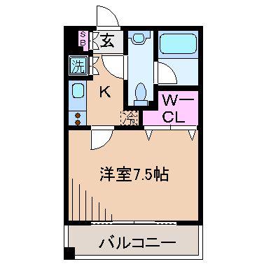 ヴィルヌーブ(1K/3階)の間取り写真