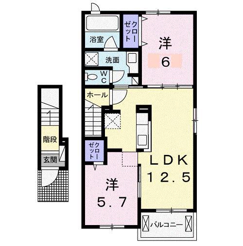 エクロールA(2LDK/2階)の間取り写真