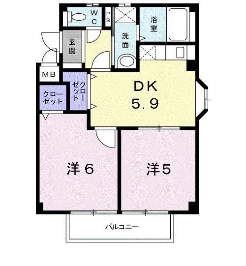 ベルカーサ日吉台(2DK/1階)の間取り写真