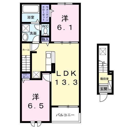 かもしま北町アパート(2LDK/2階)の間取り写真