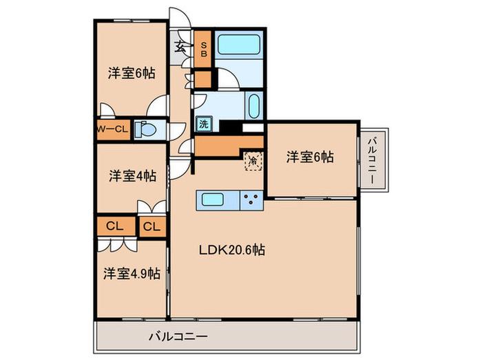 プレディアコート鷺沼(4LDK/7階)の間取り写真