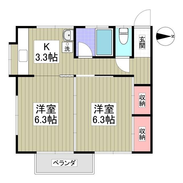 第1あそうコーポ(2K/2階)の間取り写真