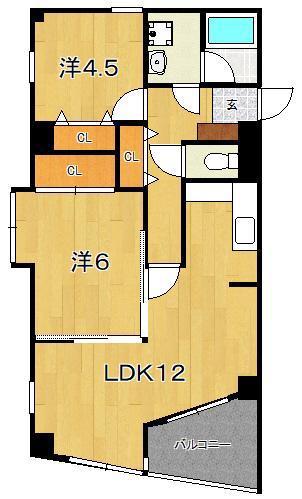 ベルデュール蛍田(2LDK/3階)の間取り写真
