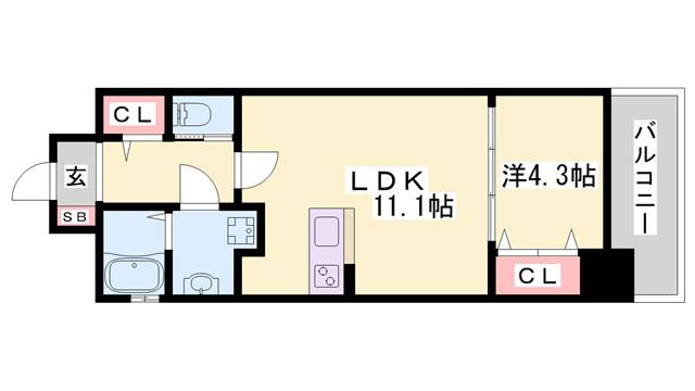 ラルース元塩(1LDK/7階)の間取り写真