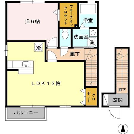 ジュネックスA(1LDK/2階)の間取り写真