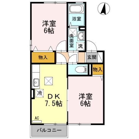風のクローバーA(2DK/1階)の間取り写真