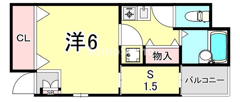 パープル本山(1K/1階)の間取り写真