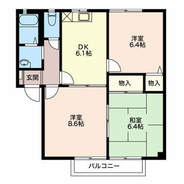 グランドディアスB(3DK/2階)の間取り写真