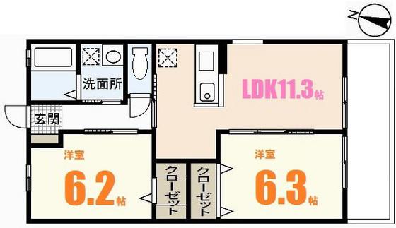 サンハイムB棟(2LDK/2階)の間取り写真