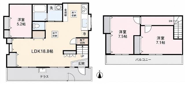 ヴィラフジ(3LDK/1階)の間取り写真