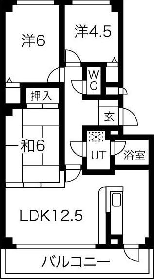 グランドヒルズ供米田1番館(3LDK/3階)の間取り写真