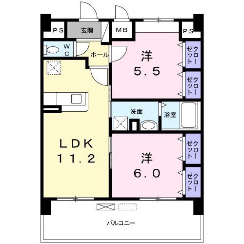 イターナル 富田新田(2LDK/2階)の間取り写真