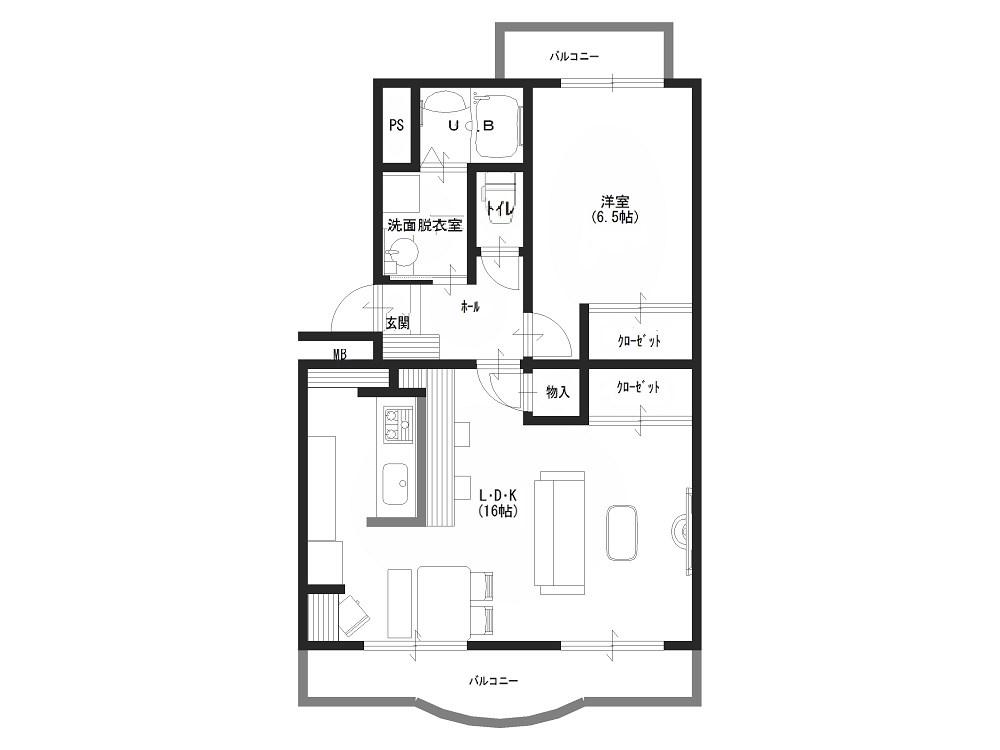 マンション山崎(1LDK/2階)の間取り写真