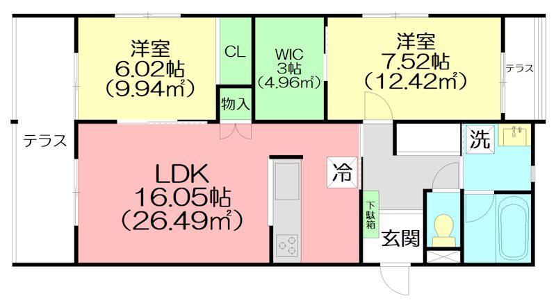 ソルヴィータ天王山I(2LDK/2階)の間取り写真