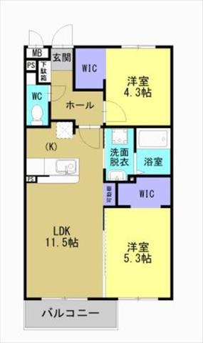 ARTH平松(2LDK/4階)の間取り写真