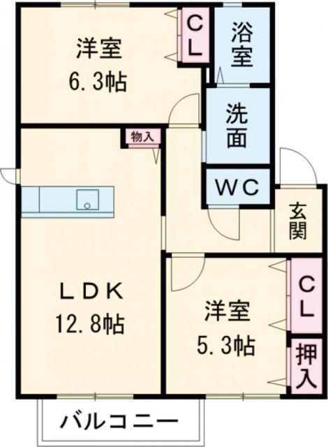 サウスナチュラルコートA(2LDK/1階)の間取り写真