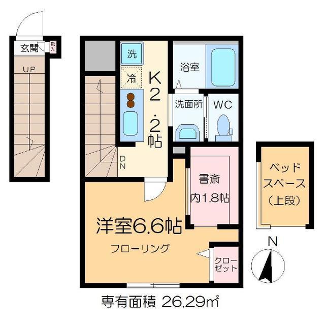 リバティリュクス小岩(1K/2階)の間取り写真
