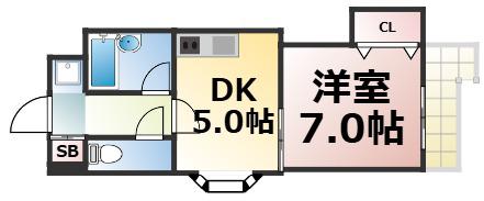 ルシエ桃谷(1DK/5階)の間取り写真