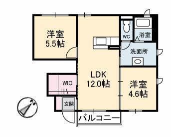 リバージュB棟(2LDK/1階)の間取り写真