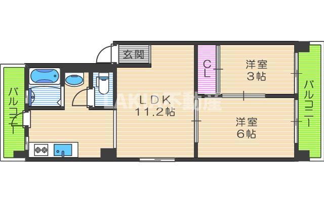 勝山サンハイツ(2LDK/2階)の間取り写真