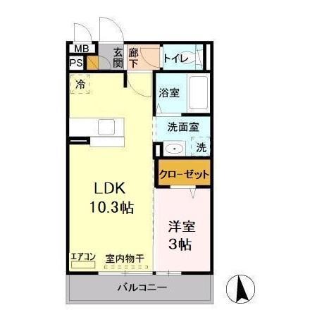メリーパレス(1LDK/2階)の間取り写真