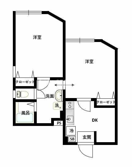 プラージュ鎌倉(2DK/1階)の間取り写真