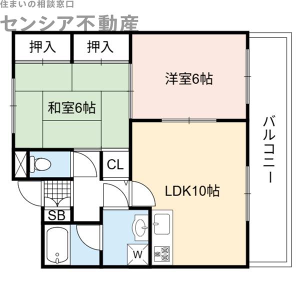 OWLET諸口(2LDK/3階)の間取り写真