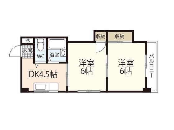第5片山ビル(2DK/9階)の間取り写真
