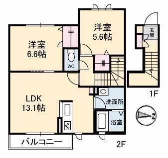 ANGE Ⅰ(2LDK/2階)の間取り写真