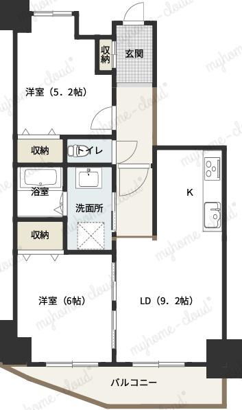 ロイヤルステージ福生(2LDK/7階)の間取り写真