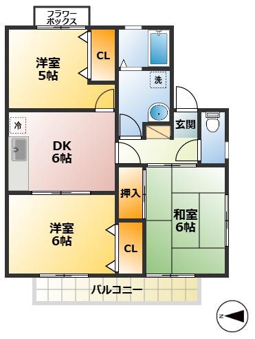 クウィンスコート(2DK/2階)の間取り写真